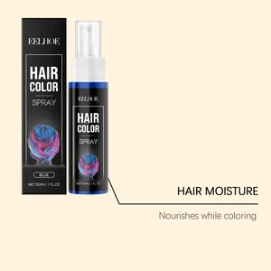 Detailansicht von EELHOE temporärem blauen Haarfarbspray und feuchtigkeitsspendender Box