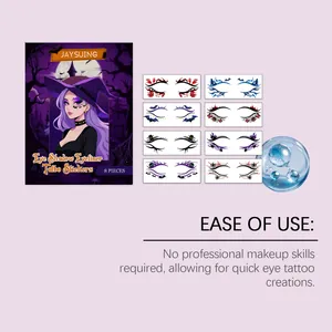 Set of 8 Halloween witch eye tattoo stickers with spider and bat designs for easy application.