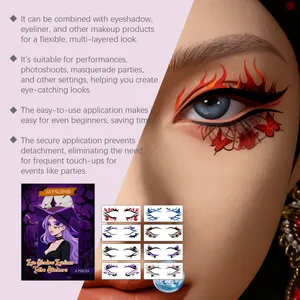 Detailed view of Halloween flame eye tattoo stickers with product packaging