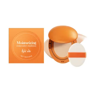 Cuscino correttore idratante arancione con confezione per trucco pelle chiara
