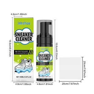 Jakehoe sneaker cleaner foam kit showing precise product dimensions and 100ml bottle