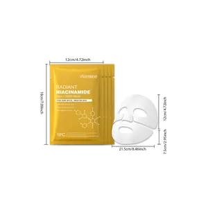 Dimensioni dettagliate della maschera viso Viareline alla niacinamide e del tessuto.