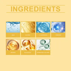 Tableau des ingrédients du masque visage à la niacinamide avec collagène et glycérine