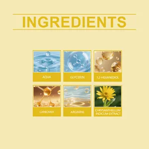 Infographic of facial serum ingredients including Aqua, Glycerin, and herbal extracts