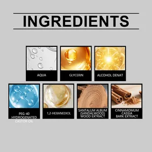 Liste des ingrédients du parfum avec extraits de bois de santal et d'écorce de cannelle