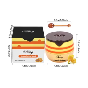 Detaillierte Maße der Honig-Propolis-Lippenmaske mit Applikator und Verpackung
