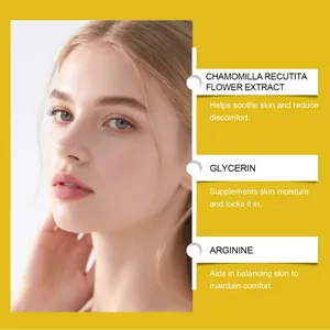 Detail showing ingredients: Chamomile, Glycerin, Arginine for skin soothing and hydration