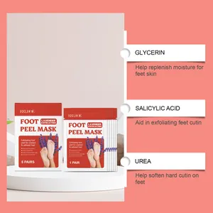 Vista dettagliata della maschera piedi EELHOE e ingredienti per la cura dei piedi