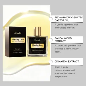 Détail des ingrédients et de la texture dorée de l'eau de Cologne Roxelis
