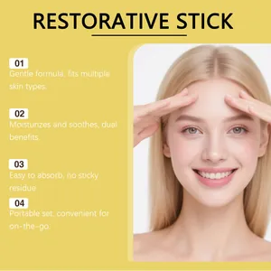 Detail page of restorative facial stick showing skin benefits like moisturizing and soothing