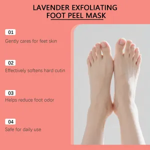 Vista infografica dettagliata di piedi puliti che mostra i benefici della maschera lavanda