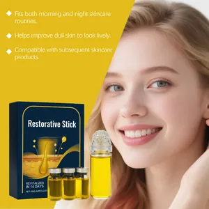 Facial serum set featuring restorative stick and ampoules for hydrating skincare routine