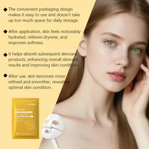 Dettaglio che mostra il sachet della maschera Viareline Niacinamide e i benefici idratanti