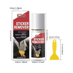 Detailed dimension specifications for RayHong 60ml car sticker remover spray and scraper