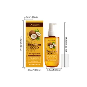 Λεπτομερείς διαστάσεις OceAura Brazilian Coco λάδι σώματος με συσκευασία 100ml