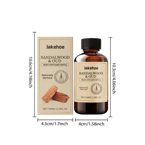 Jakehoe Sandelhout & Oud reed diffuser navulfles weergegeven met afmetingen