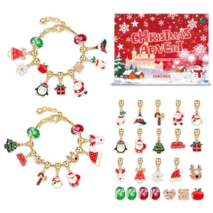 Calendario de Adviento de Navidad Pulsera DIY Set de Caja Ciega para Niños Calendario de Cuenta Regresiva Kit de Joyería Navideña