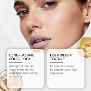 Gros plan sur un brillant à lèvres mat mauve avec texture mousse légère