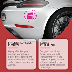 Detail showing efficient adhesive removal and gentle ingredients for car surfaces
