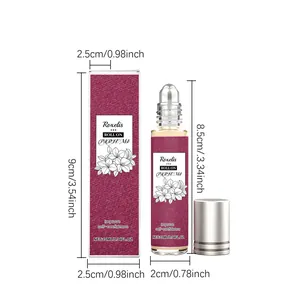 Detailed dimensions of 10ml portable roll-on rose perfume with elegant floral box