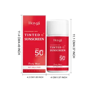 Product dimensions of Hoygi strawberry tinted sunscreen with SPF 50+ protection