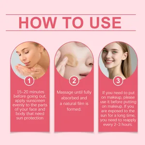Instructional guide for applying tinted facial sunscreen cream with three step process