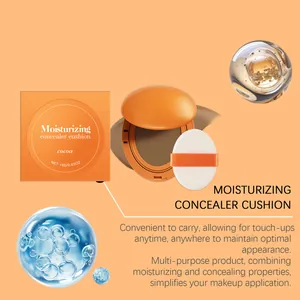 Ενυδατικό μαξιλάρι concealer σε χρώμα κακάο με συσκευασία και μαλακό σφουγγαράκι