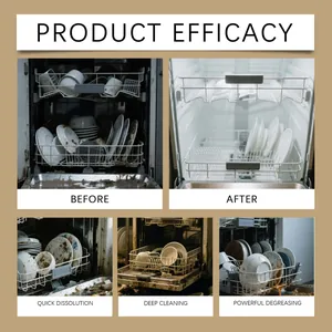 Dishwasher cleaner efficacy showing before and after deep cleaning of oily plates