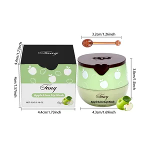 Detaillierte Maße der Apple Lime Lippenmaske Dose und Verpackung mit Applikator
