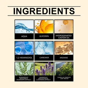Detailed natural ingredient list for scalp care essence spray with botanical extracts.