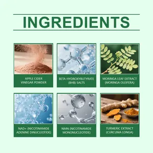 Ingredient list for body nourishing beads featuring NMN, NAD+, and turmeric extract