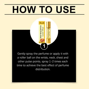 Detaillierte Anleitung zur Anwendung des Caramel Roller-Spray Parfüms auf Pulspunkten.