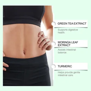 Green tea and moringa leaf extract benefits for intestinal health shown with fit midsection