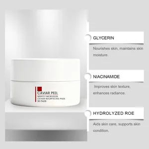 Detailed ingredients of Caviar Peel nightly resurfacing pads for skin hydration