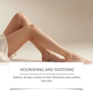 Close-up of smooth legs showing nourishing and soothing effects of foot care patches.