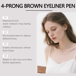 Dettaglio della penna eyeliner marrone a 4 punte con caratteristiche di lunga durata.