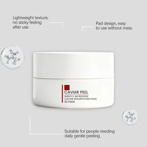 Detailed view of caviar resurfacing pads showing nightly microdose benefits and features