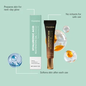 Vue détaillée du gel rajeunissant à l'acide hyaluronique Viareline, emballage et tube.