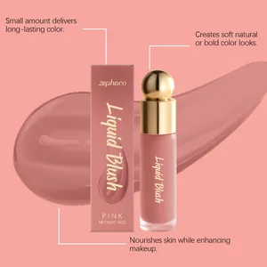 Détail du blush liquide rose Zephoco avec texture crémeuse et couleur longue durée
