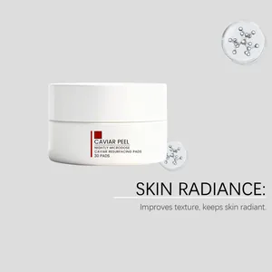 Close-up of white jar for Caviar Resurfacing Pads designed for radiant skin texture