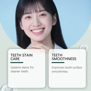 Détail d'un mannequin souriant avec bienfaits du dentifrice Oralhoe pour les taches