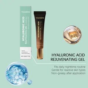 Vue détaillée du gel rajeunissant à l'acide hyaluronique avec l'emballage et texture