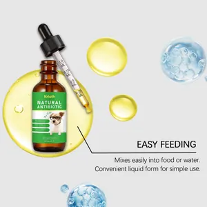Detail view of Kriath dog herbal drops showing the dropper and easy feeding instructions.