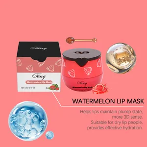Nahaufnahme der feuchtigkeitsspendenden Wassermelonen-Lippenmaske mit Produktverpackung und Gel