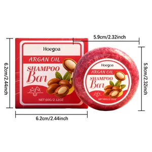 Afmetingen van Hoegoa Arganolie shampoo bar en rode doos met argan-noot motief