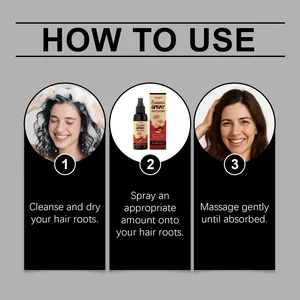 Guida illustrata in tre passaggi per l'uso dello spray per capelli Hoegoa allo zafferano