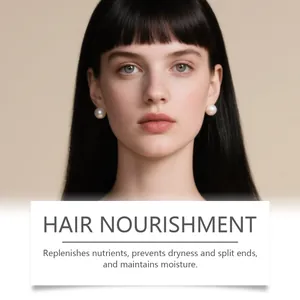 Primo piano di capelli scuri lisci che mostrano l'effetto nutriente e idratante