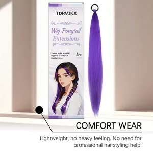 Detailed view of TORVIKX purple wig ponytail extension and packaging