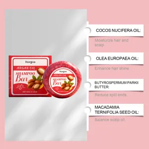 Gedetailleerde weergave van Hoegoa Arganolie Shampoo Bar met ingrediënten en voordelen.