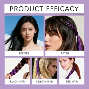 Purple braided hair extensions on different hair colors showing styling efficacy.